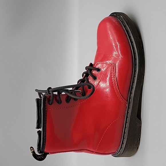 Doc Martens Red Patent Leather Boots Combat Boots - Picture 9 of 11
